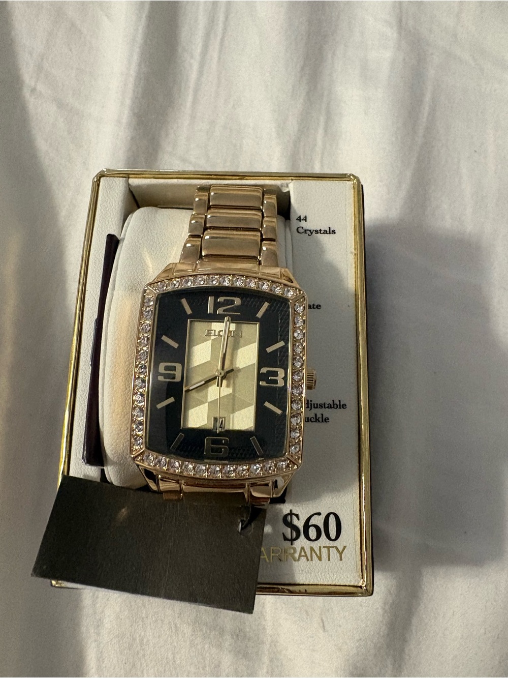 Gold-Tone Men’s Bracelet Watch with Crystal Bezel